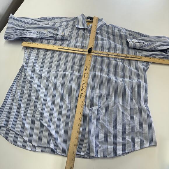 Tommy Hilfiger Shirt Men X Large 17 32-33 Blue White Striped Button Down Vintage - Picture 4 of 6